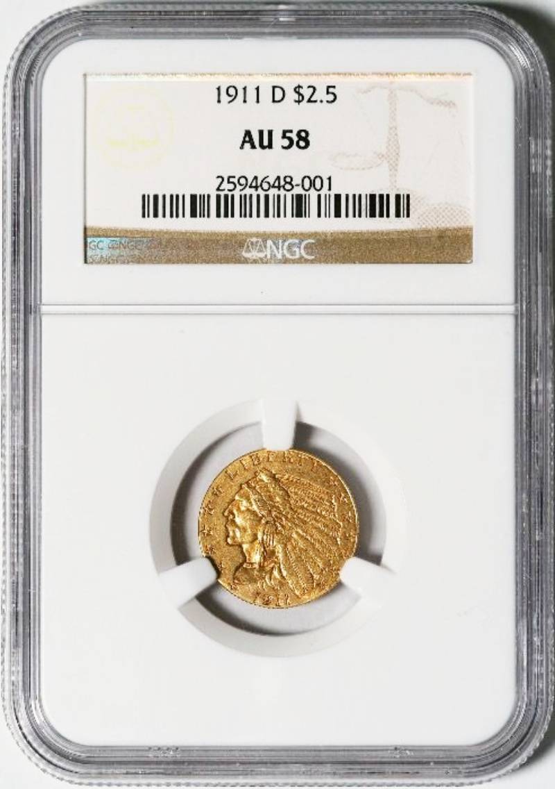 1911-D NGC AU58 $2.50 Indian